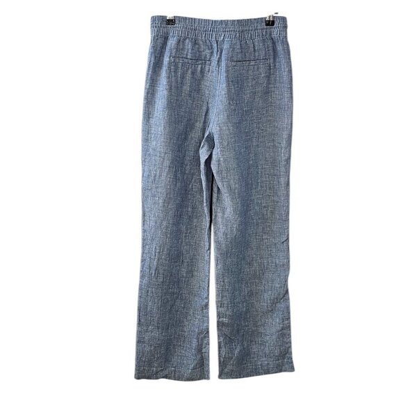 Athleta Womens Reatreat Linen Wide Leg Pant Size 2 Blue 100% Linen Slit Bottom - Picture 3 of 8